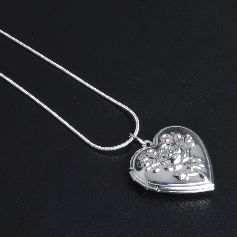 Classic Vintage Rose Flower 925 Sterling Silver Locket Double Heart  Necklace Photo El Collar Pendant Women\' Best Gift