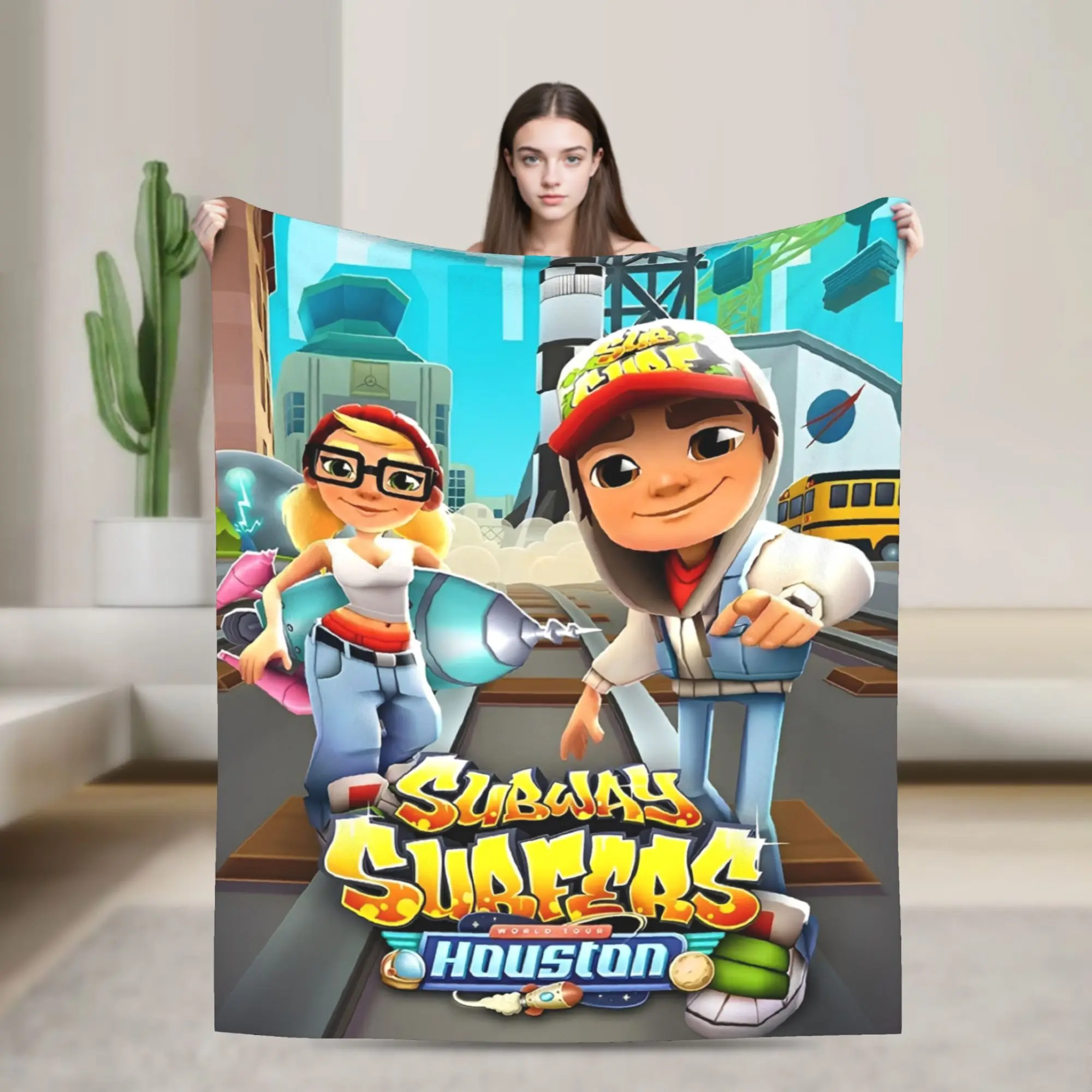 

Одеяло для видеоигр Subway Surfers для дивана, нечеткие мягкое плюшевое одеяло 50x60 дюймов, покрывала разных размеров на все сезоны