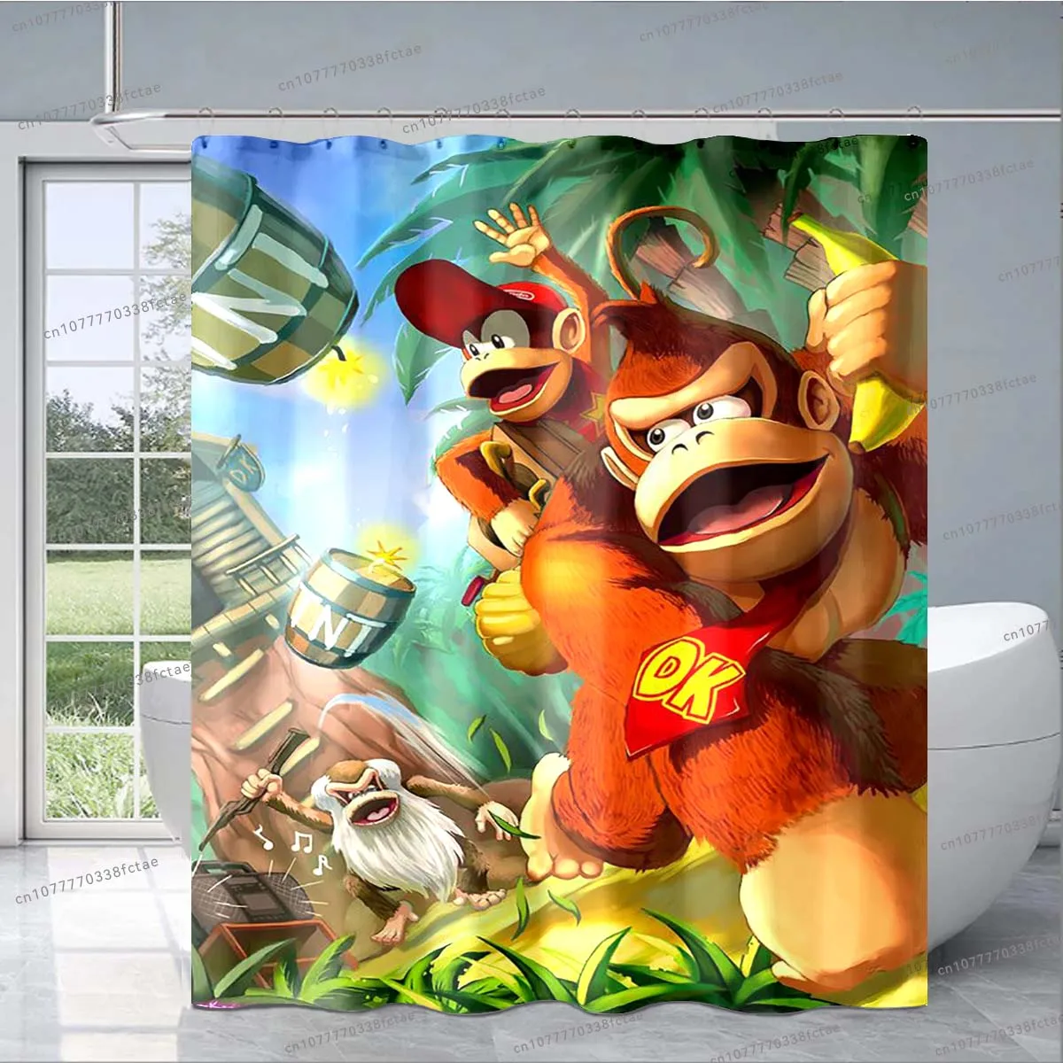 Monkey Cartoon Donkey Kong Shower Curtain Kawaii Switch Game Cartoon Pattern Shower Curtain Kid's Bathroom Fashion Decoration