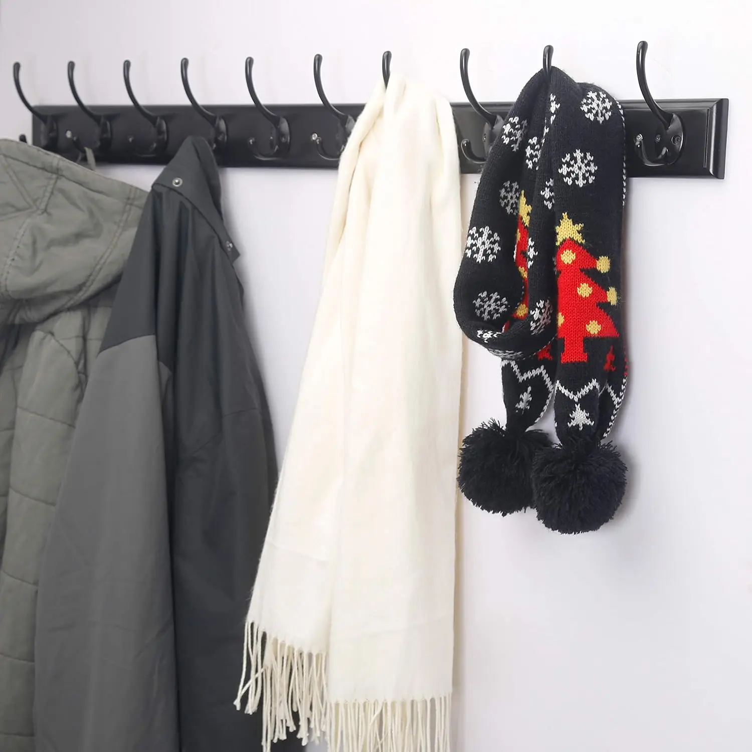 

Dseap Coat Rack Wall Mounted: 10-Hooks, 38-1/4"" Long, 16"" Hole To Hole, Wood Coat Hooks Wall Mounted, Hook Rack, Hook Rail,