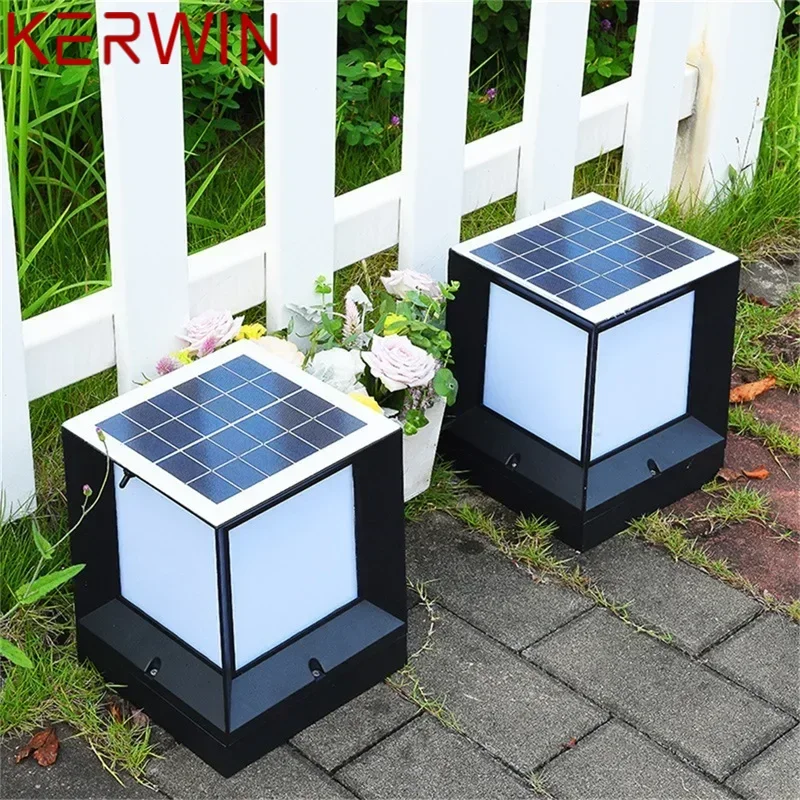 KERWIN Solar Modern Wall Outdoor Cube Light LED Waterproof Pillar Post Lamp Fixtures for Home Garden