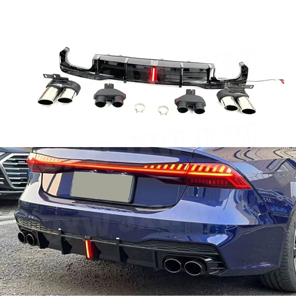 

for Audi A7 Sline S7 C8 2019-2023 With Light Rear Bumper Lip Diffuser Exhaust Tips Body Kits Car Accessories ABS