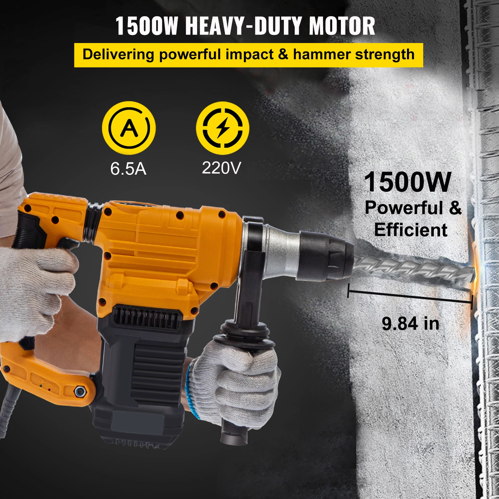 VEVOR 1500W trapano a percussione rotante foratura massima 32mm SDS Plus demolitore martello demolitore 4 modalità perforatore elettrico per calcestruzzo