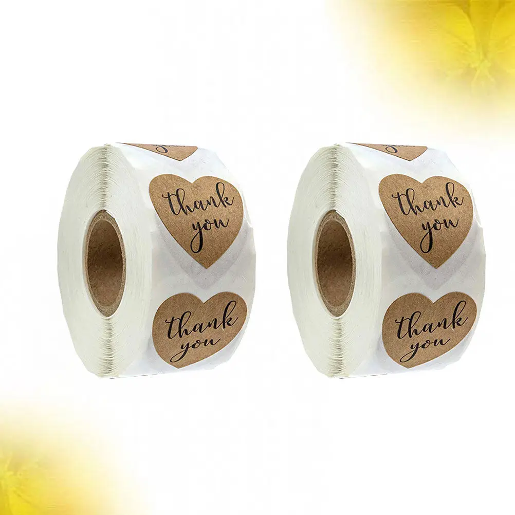 

1000 шт. рулонные наклейки «Спасибо» в форме сердца из крафт-бумаги, самоклеящиеся этикетки для запечатывания, декоративные наклейки для упаковки конфет и подарков