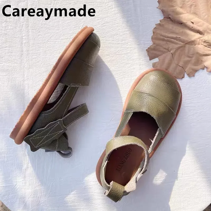 Careaymade-sandali da donna fatti a mano in vera pelle suola morbida comoda suola piatta testa grande brutta bambola carina scarpe singole da donna