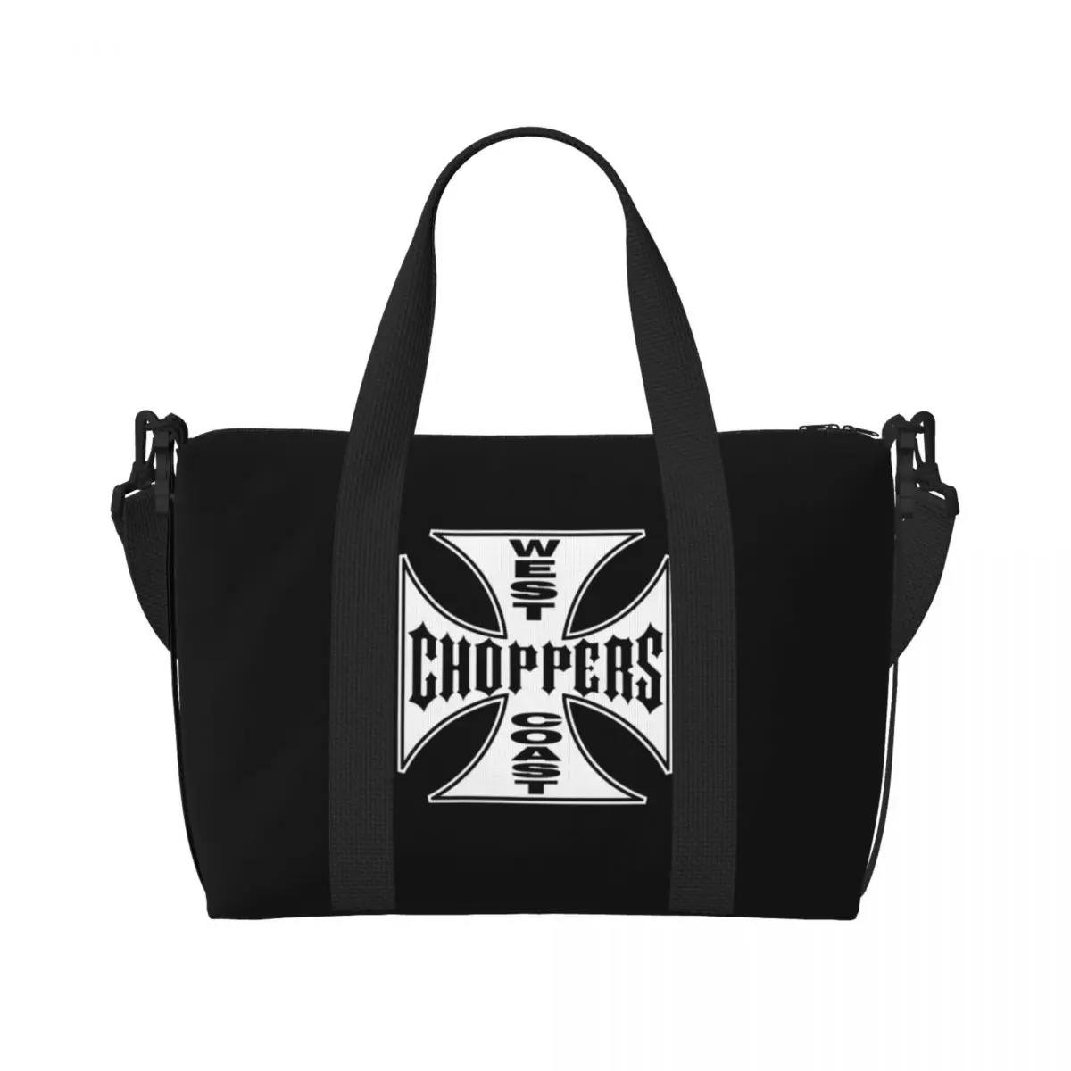 Custom West Coast Iron Cross Choppers Beach Tote Bag for Women Large Compartment Gym Beach Travel Bags