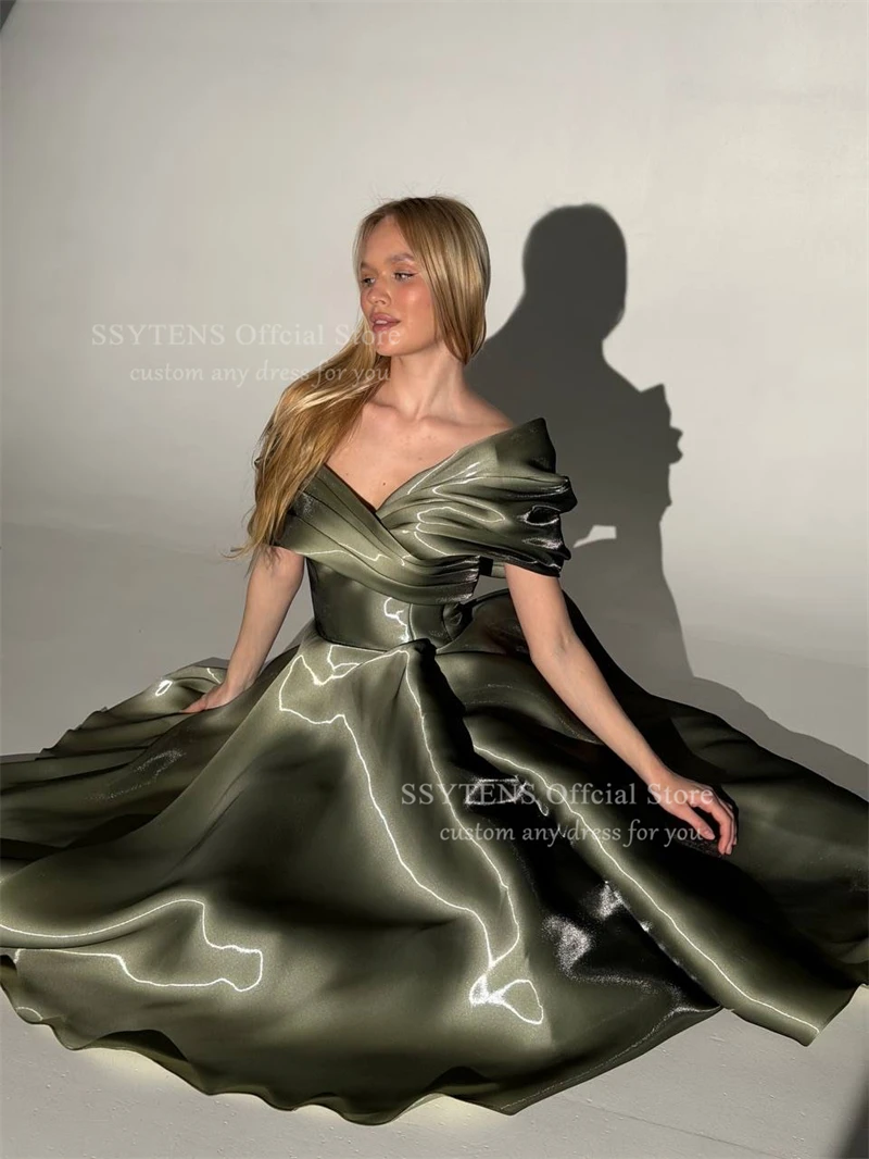 SSYTENS Modern Turquoise Evening Dresses Off The Shoulder A-Line Formal Prom Dresses Shiny Long Homecoming Party Gown Customized - view 4