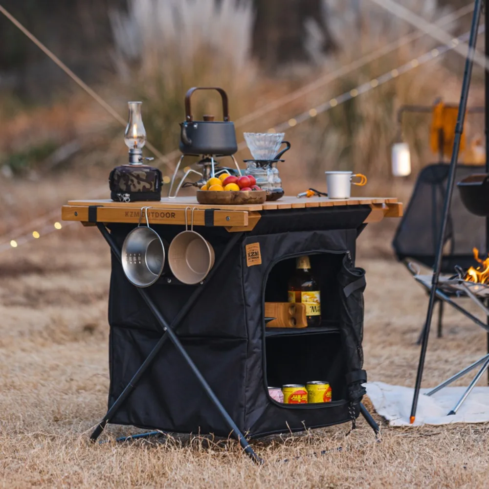 Outdoor Collapsible Storage Cabinet Multifunctional Oxford Cloth Organizer Portable Camping Picnic Gear Box Simple Kitchen Shelf