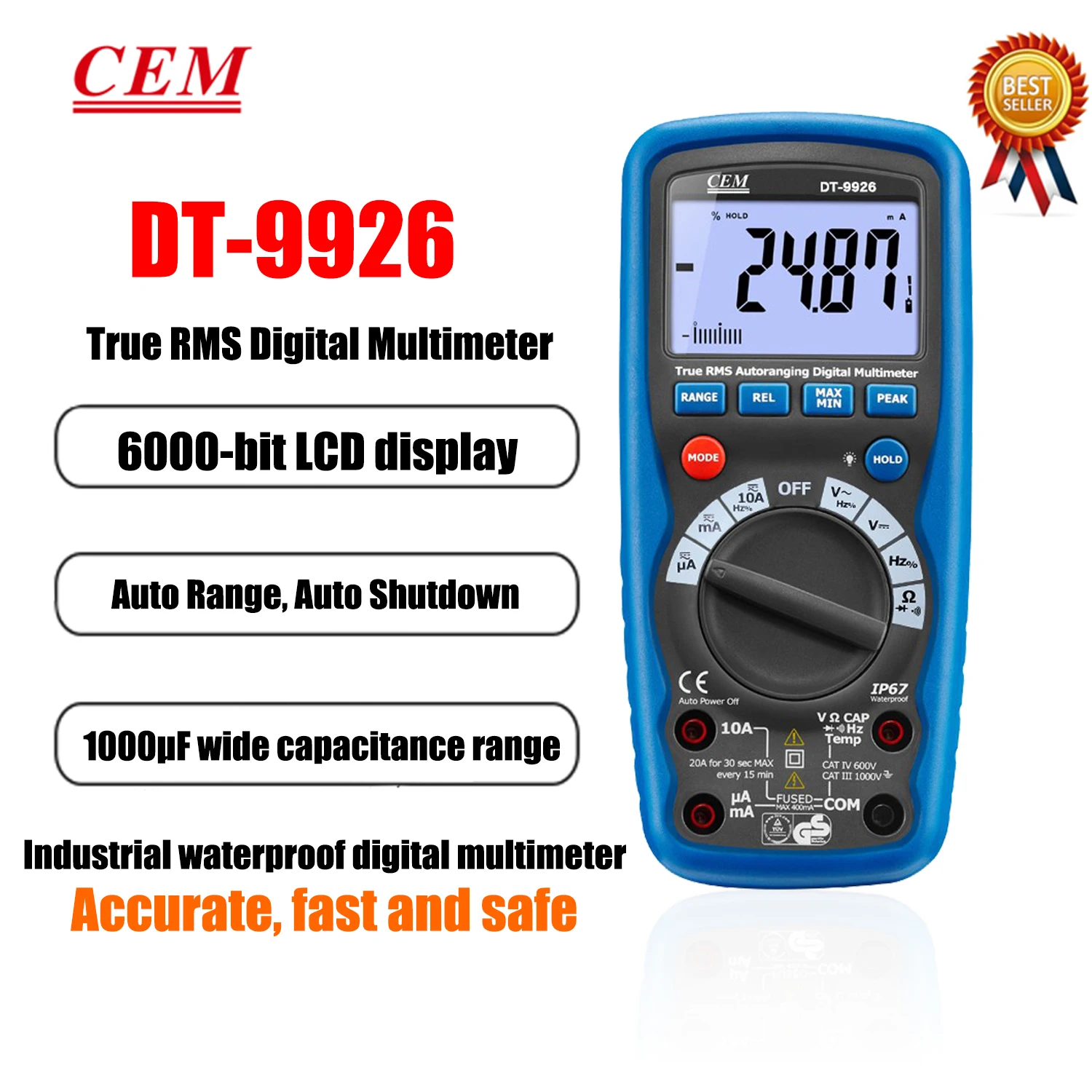 

CEM DT-9926 DT-9927 DT-9928 Digital Multimeter Industrial Testing Full Protection AC / DC Measurable Resistance Frequency,New.