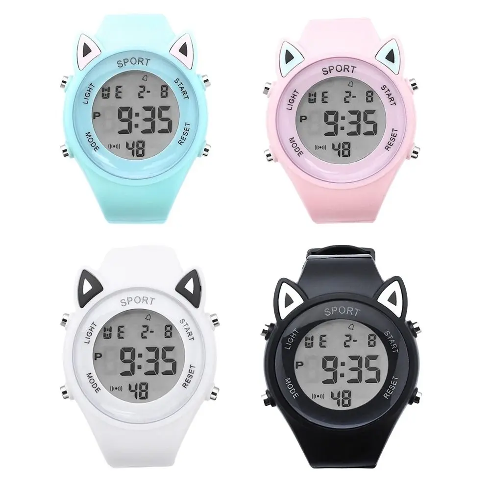 

Модные силиконовые детские часы с браслетом, мягкие цифровые часы, легкие электронные часы с кошачьими ушками для студентов