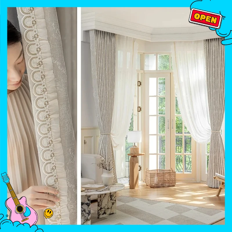 New Lace Cloth Thickened Elegant Decor French Style Vintage Luxury Curtains for Living Dining Room Bedroom Blackout