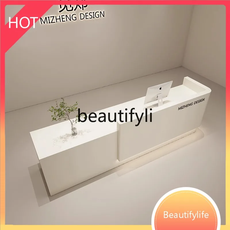 

ss Asmt14 Cream Style Curved Cashier Counter Company Front Reception Desk Women's Clothing Store Shop Bar Beauty Salon Cabinet