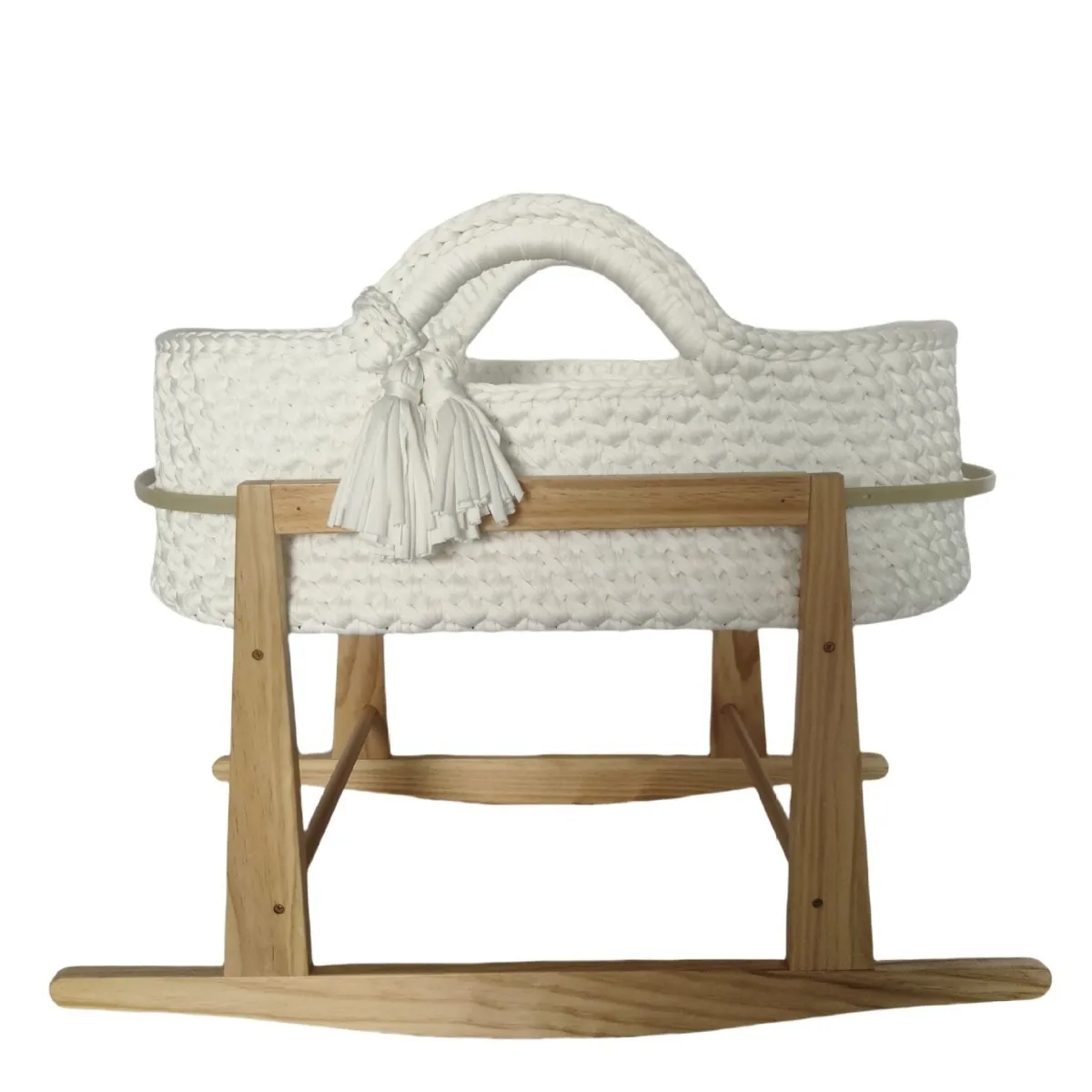 Hand Crochet Single Layer Moses Cradle Handheld Frame Cotton Rope Knitted Crib Cloth Strip Knitted Newborn Hand