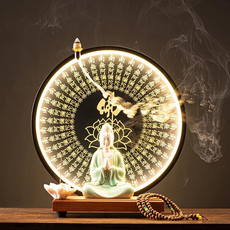 Bodhisattva chinois Guanyin pour salon, Statue de bouddha, lumière de fond de culte, décoration Zen