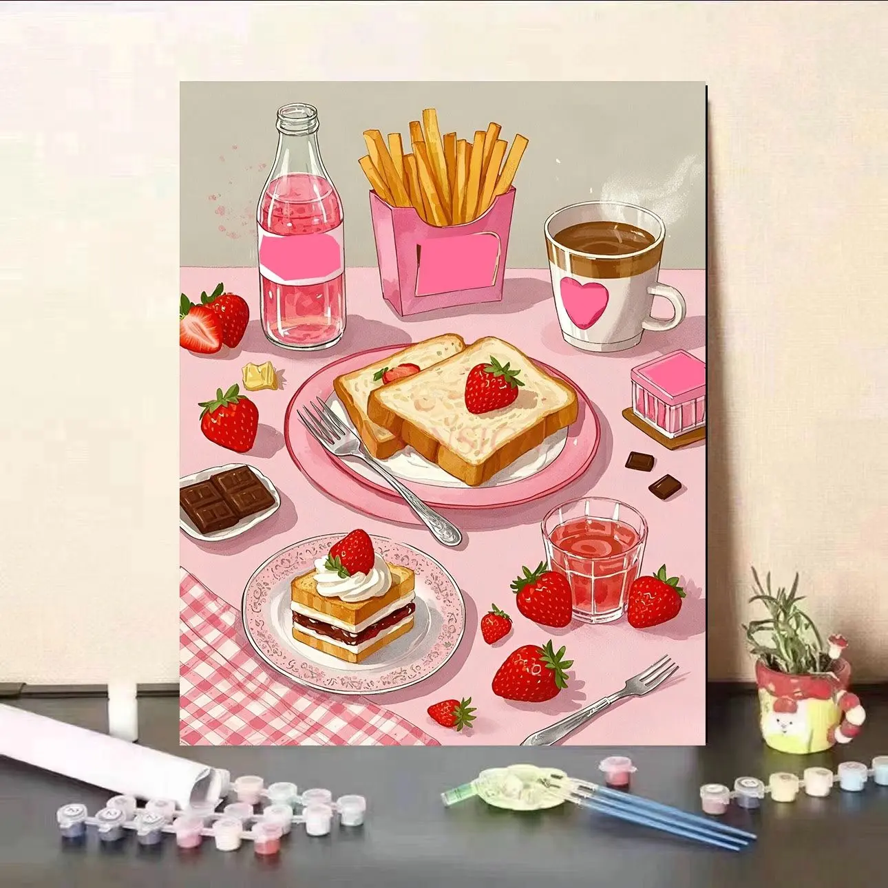 1set New DIY Digital Oil Painting Healing Series Manual Color Filling and Decompression Cake Food Acrylic Painting