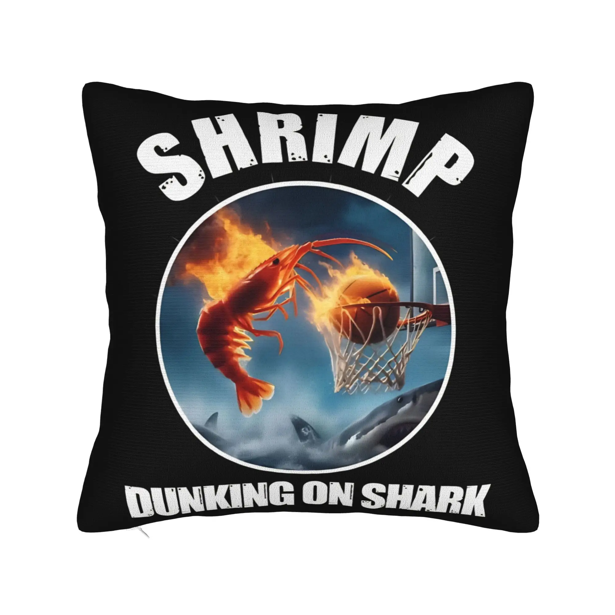 Shrimp Dunking On Shark Basketball Pillow Case  Morden Pillow Cover Comfy Pillowcases For Sofa Bedroom Home Decor
