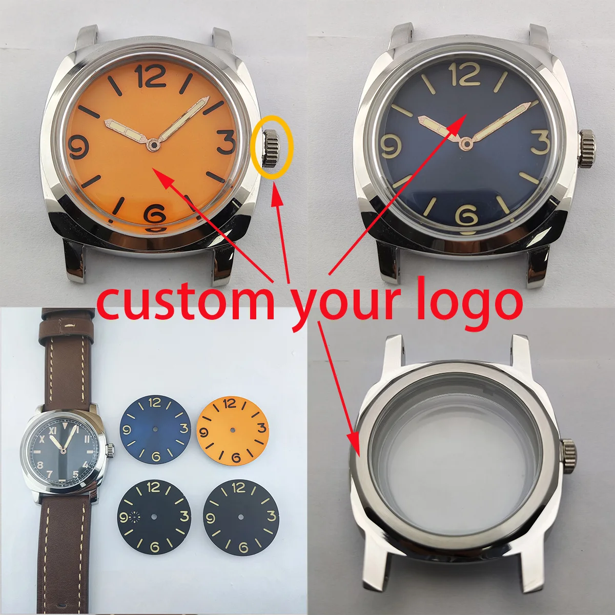 44mm watch Case seagull eta6497 Movement Automatic watch Case Men\'s Watch dial custom logo Watch Replacement Parts no nh35 case