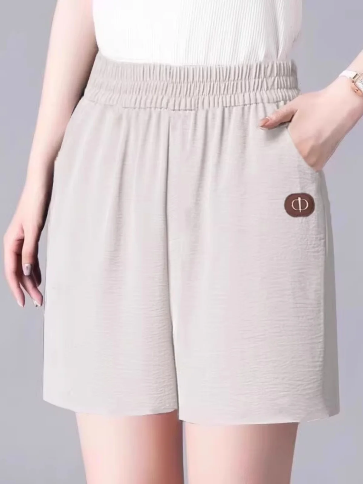 Damskie spodenki letnie z lodowego jedwabiu i lnu, wyszczuplające, luźne, cienkie, z wysokim stanem, szerokie nogawki, wygodne ubranie wierzchnie.