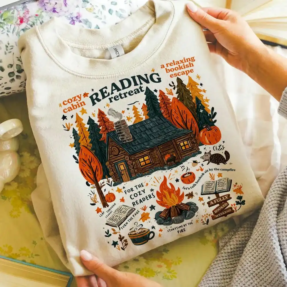Frauen Cozy Cabin Reading Retreat Comfort Unisex Top Book Lover Vintage Dark Academia Autumn Cozy Readers Sublimation Sweatshirt