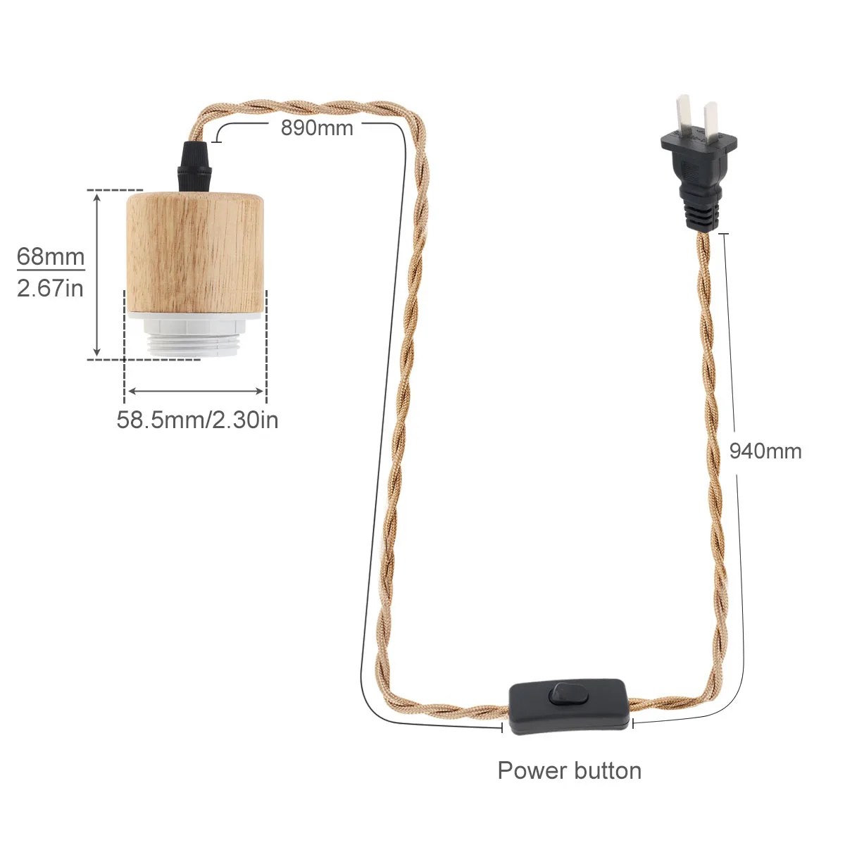 E26/E27 Wood Pendant Light Cord Kit with Switch Socket Wire Indoor Lighting Retro Pendant Lamp for Farmhouse Home Decoration