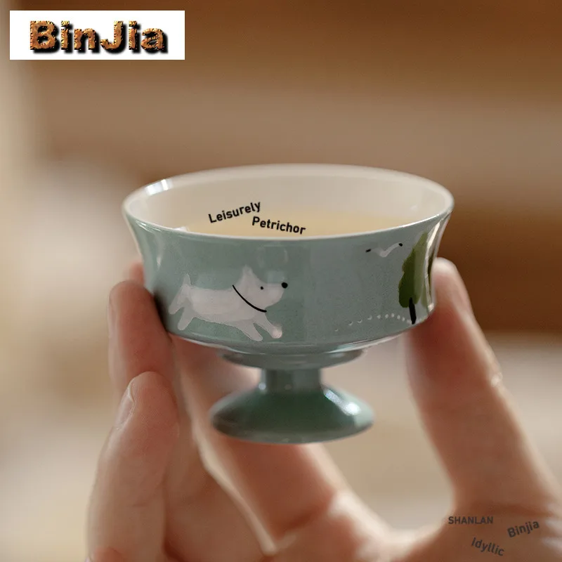 

2pc/lot Hand-painted Wealth Puppy Teacup Elegant Tea Bowl Set Of Cups Tea-tasting Meditation Cup Chazhan Master Cups Cafes Gift