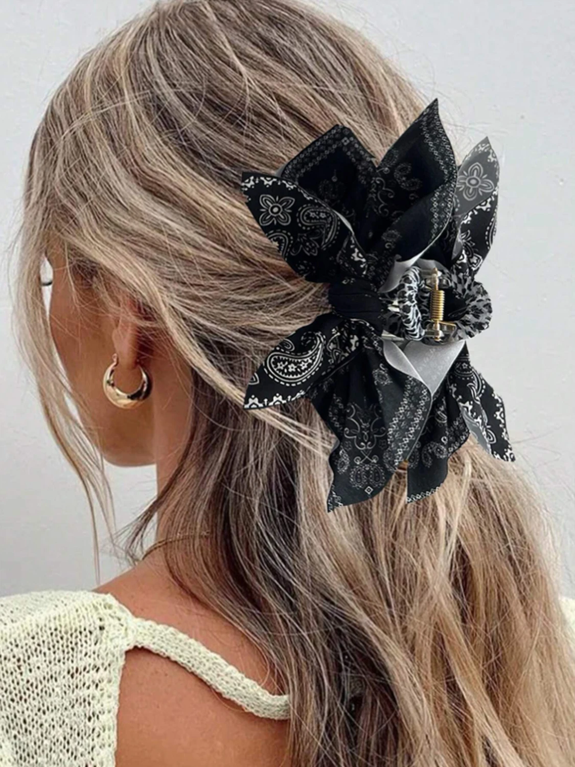 1pcs bohemian versatile unique hair clip, red cashew flower bow grab clip sweet shark clip resort ponytail clip fashion headwear image 4