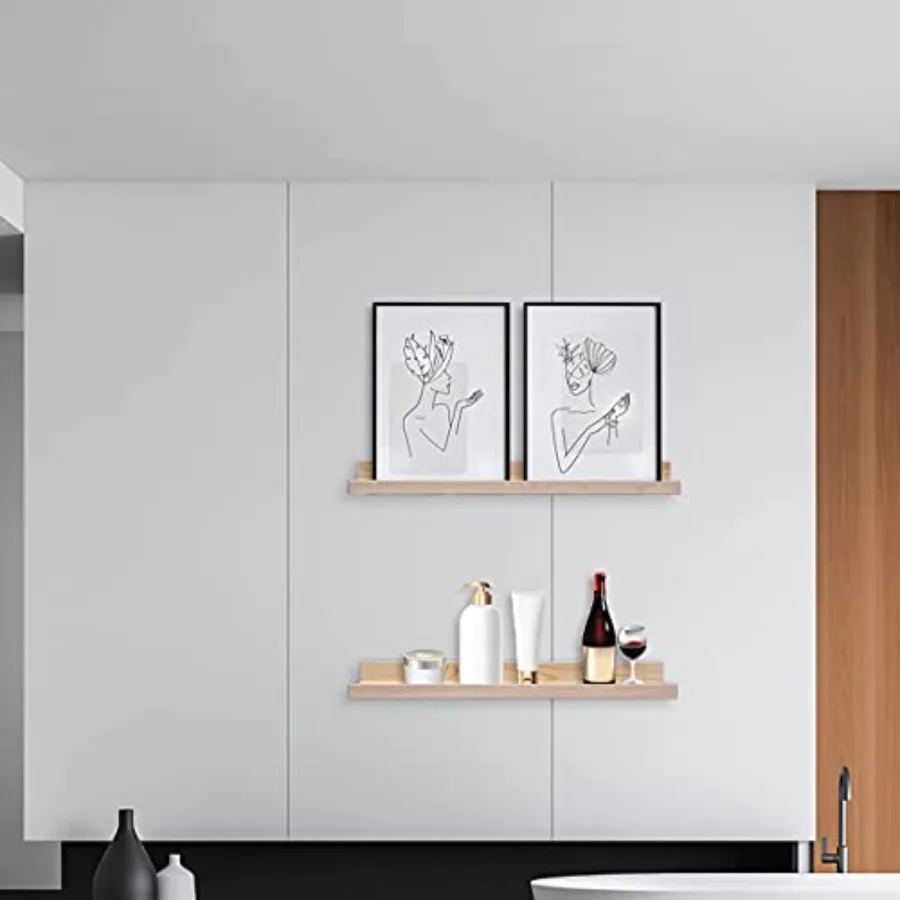 4 ch Floatg Shelves Wood Wall Mount Picture Ledge Wooden Wall Shelf for Home Decoration Nursery Book Shelves for Bedroom Living