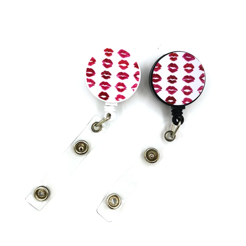 Pink Lips Kiss Horizontal Fashion Women Card Holder Lanyard Retractable Badge Reel Nurse Doctor Student Card Clips Badge Holder