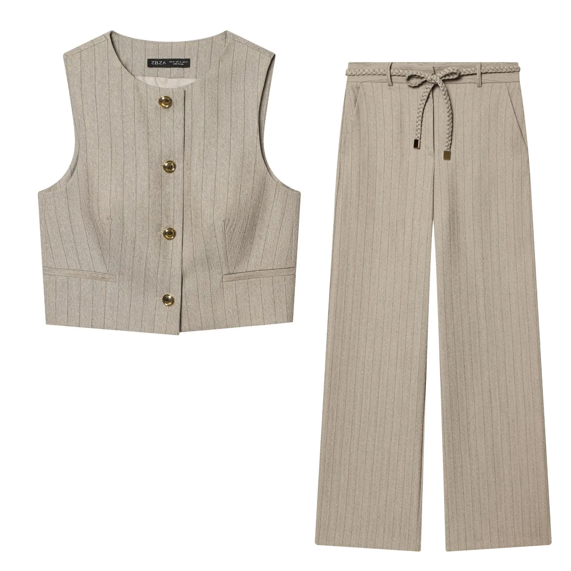 Cross-Border Short Knitted Vest Striped Pants Fashionable Workwear Casual Organic Cotton Universal Women's Summer Clothing