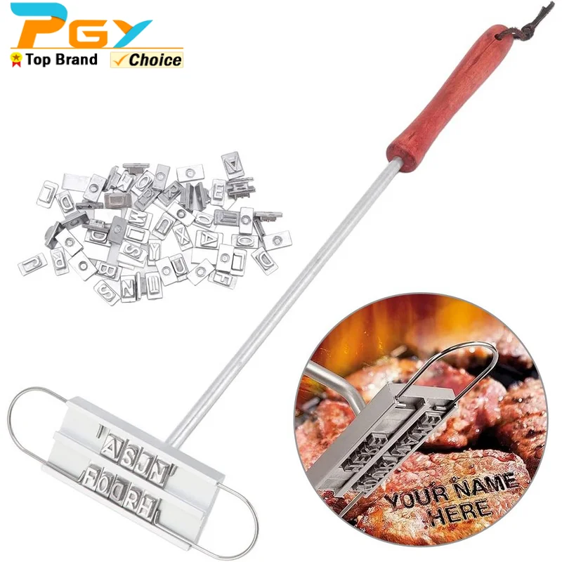 Creative BBQ Meat Branding Iron with Changeable Letters Personalized Barbecue Steak Names Press Tool for Grilling Burger Chicken