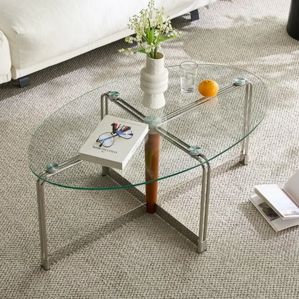 Nordic retro glass coffee table small apartment simple tempered