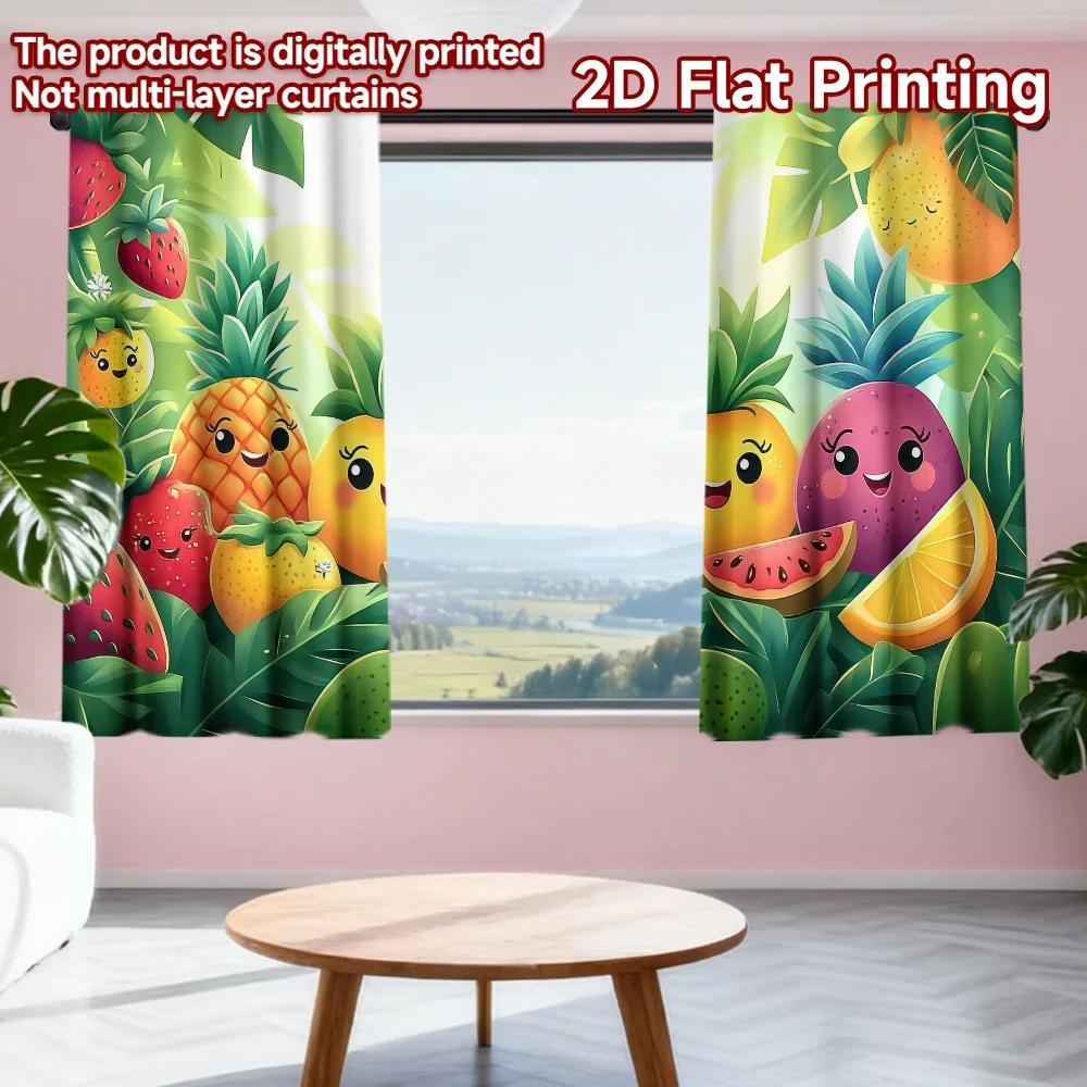 

2D flat printing 2pcs Window Curtains Tropical Fruit Party Digital Printed Polyester Drapes Family Party Decoration Perfect for