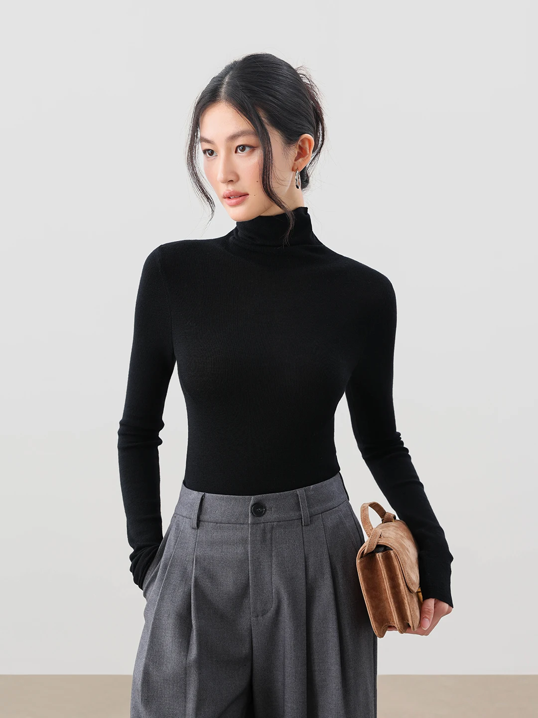 

J 00 Wool High Ne Knitted Base irt Women's Soft Slim Long Sve Top Ele Sle Comfortable Fit Autumn Wear