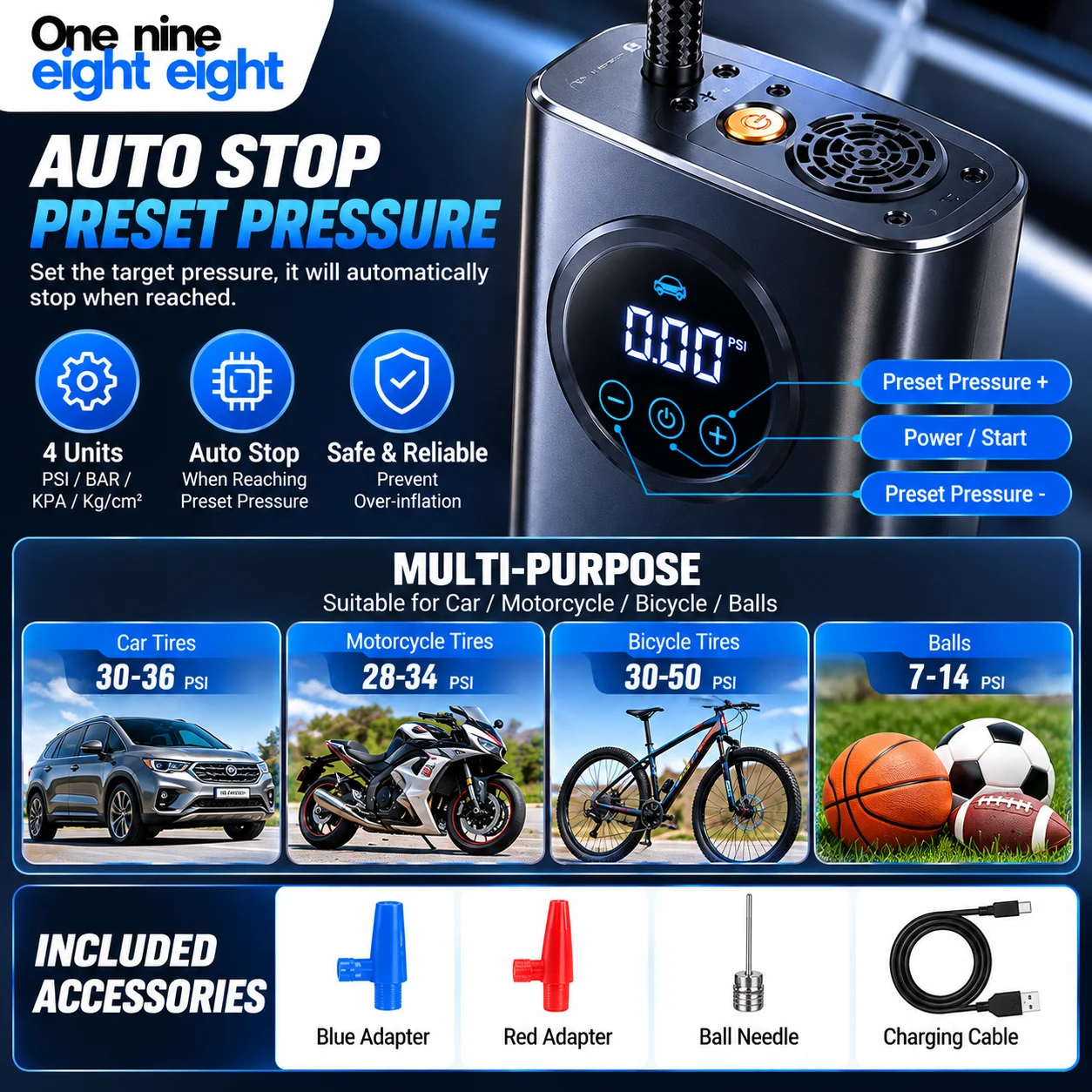Gonfleur de pneus portable san - Tire Inflator With Pressure Gauge Auto Stop avis et prix