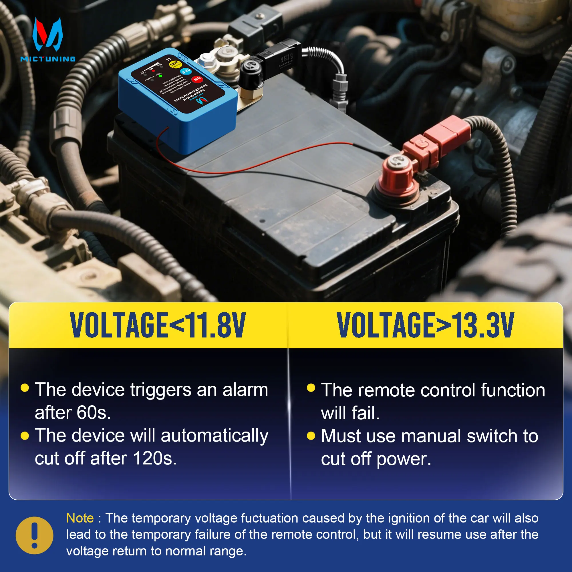 MICTUNING Battery Disconnect Power Switch  Kill Switch Remote Control 12V 240A Battery Disconnect Isolator Anti-Theft Switch