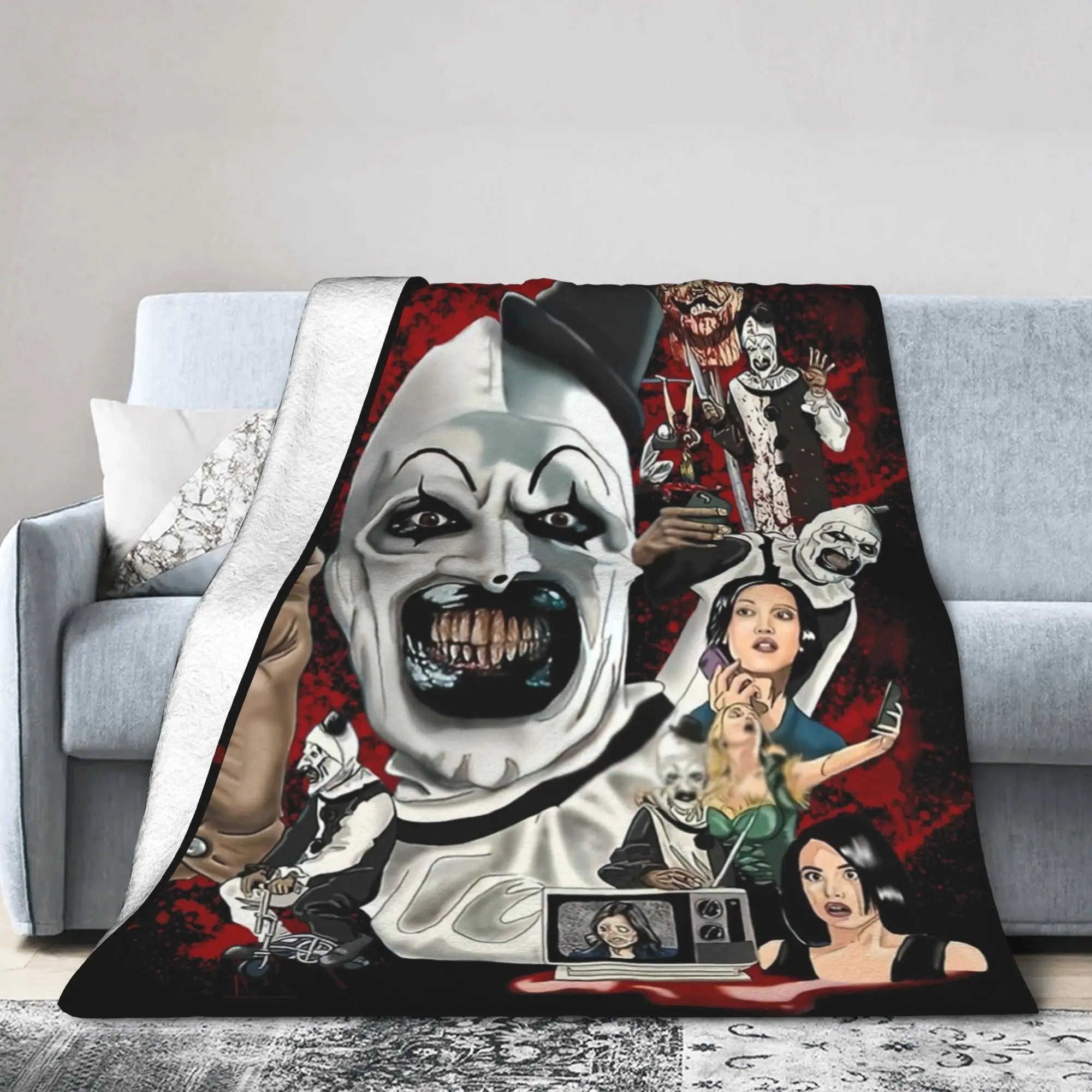 Terrifier Clown Blanket Velvet Decoration   Multifunction Lightweight Throw Blankets for Bed Couch Plush Thin Quilt