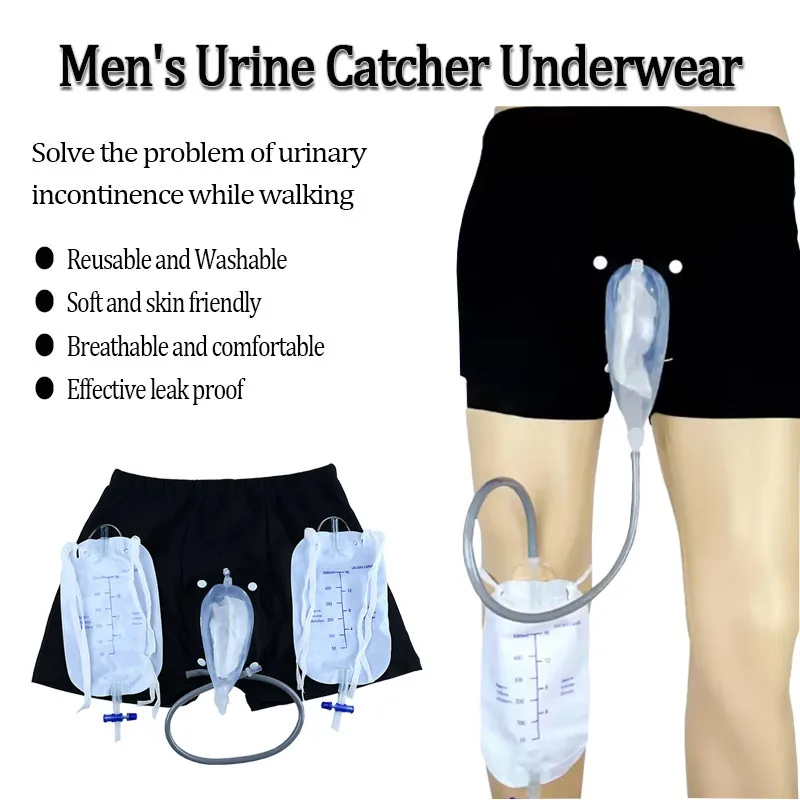 Men Urine Collector Kit Reusable Urinary Receiver for Incontinence Fixed Catheter Urine Bag