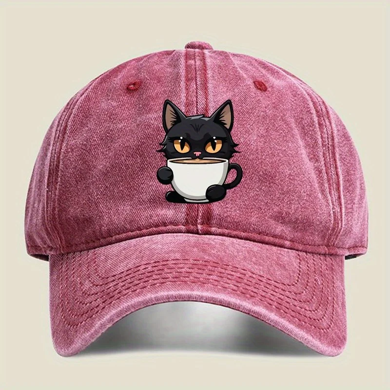 Unisex-Baseballkappe im Retro-Stil, süßes Katzenbecher-Design, Hip-Hop, geeignet für Outdoor-Angeln und Reisen