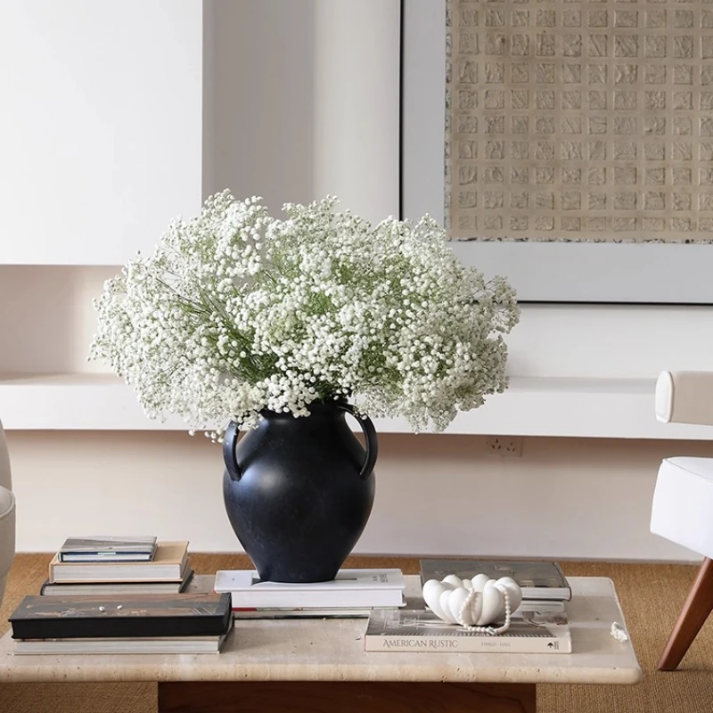 

Medieval ceramic vase retro three-ear pottery pot B & B black flower ware home living room ornament