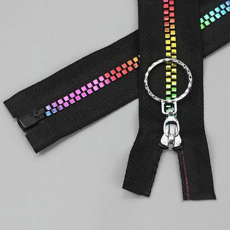 5# Gradient Color Resin Teeth Zippers Colorful Square Open-end Auto Lock Zippers Garment Accessories DIY Apparel Sewing