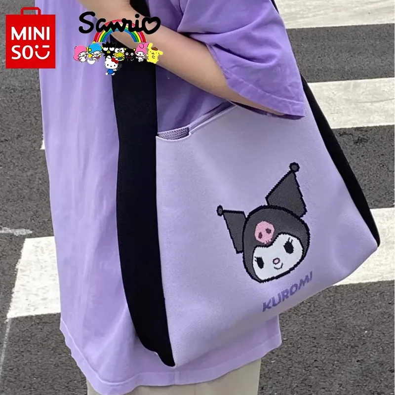 

MINISO 2024 New Women's Handbag Fashionable High Quality Girl Shoulder Bag Cartoon Versatile Large Capacity Women's Knitted Bag