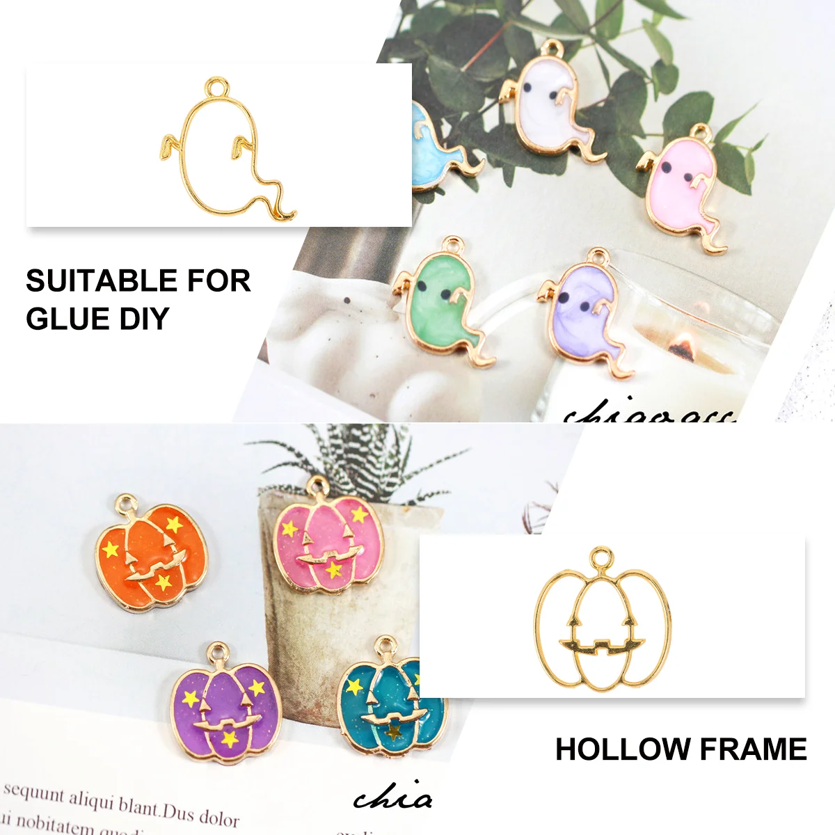 35 Pcs Resin Epoxy Border Hollow Metal Frame Halloween Gift DIY Pendant Material Digital Props Plating Handmade