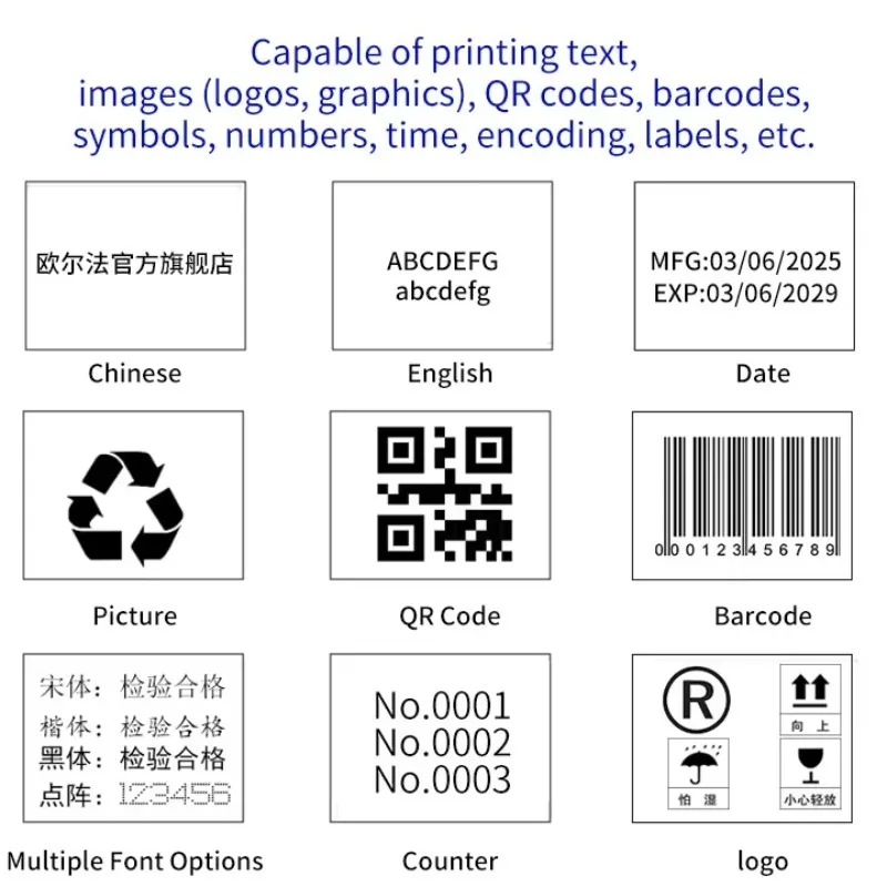 Portable 12.7mm Handheld Inkjet Printer for Foil Bags, Boxes, Metal, Date, QR Code, Logo & Text