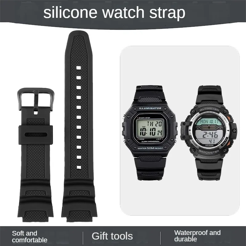 

Rubber Replacement Watch Strap Substitute For SGW300 400/AE1100 W-800H 218H Series Men Convex Interface Silicone Watchband 18mm