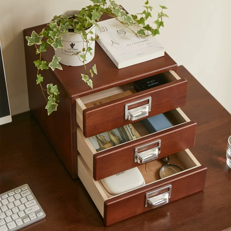 Solid Wood Desktop Storage Drawer Box Multifunctional Organizer Cabinet for Cosmetics Jewelry Rectangular File Holder for Office