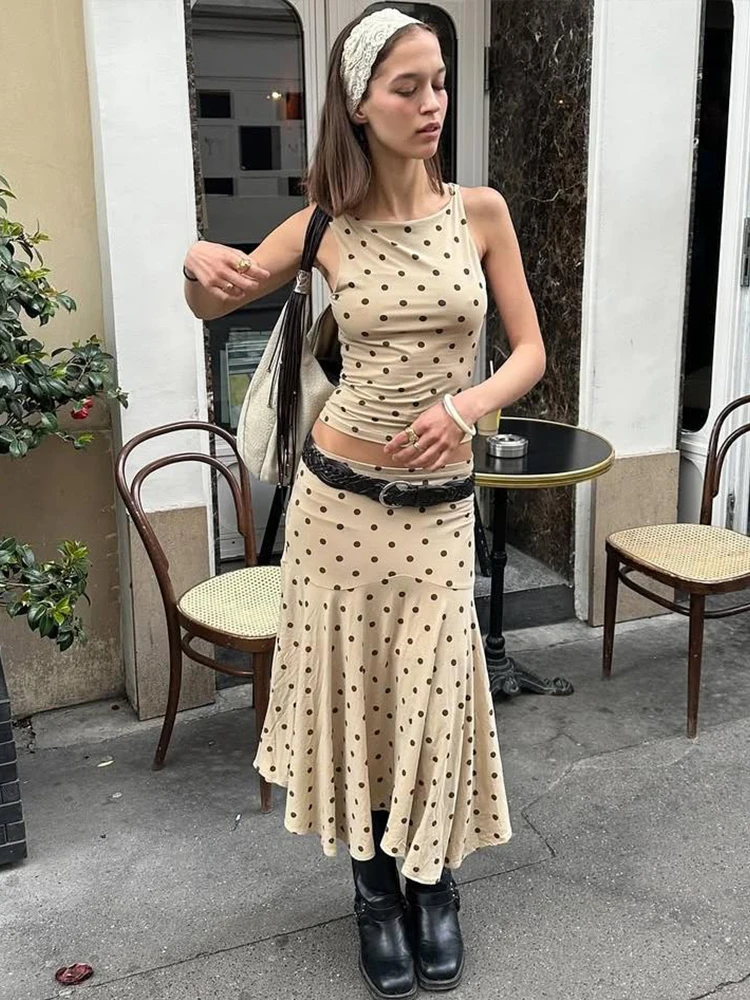 بدلة تنورة عالية مثيرة للترفيه على الموضة للصغار من Sisterlinda K25S73725 بدلة تنورة للفتيات ذات نقطة صلبة مع رسن للخصر