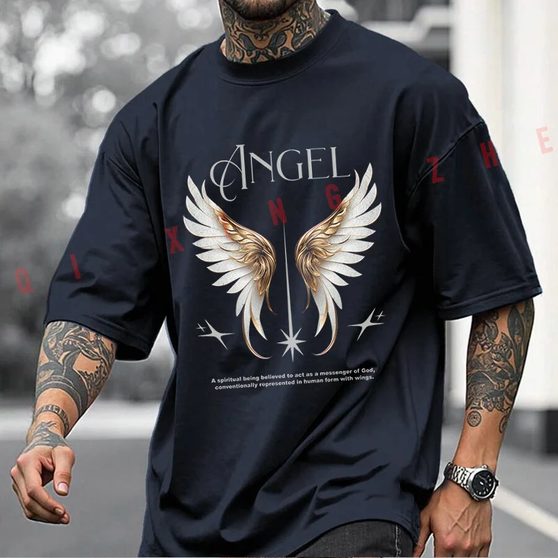 Angel Creative Disign Motorcycle Printed T-Shirt Men's Fashion Short Sleeve Exquisite Design Essential Top Tees