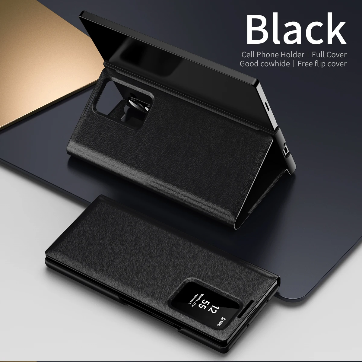 

High-end 100% Genuine Leather Case For Samsung Galaxy Z Fold7 6 5 4 3 Smart View Window Wallet Card PU Shockproof Protect Cover