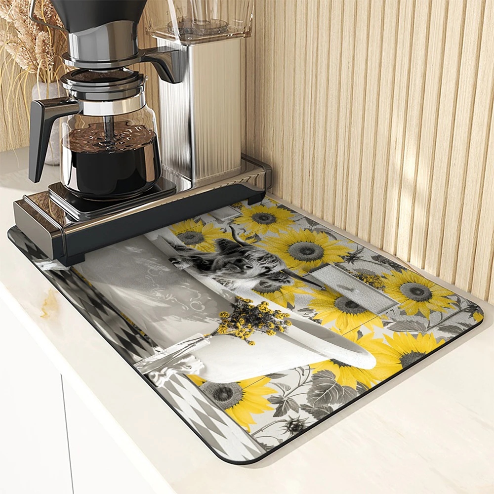 Absorbent Anti-slip Coffee Dish Mats Highland Large Kitchen Absorbent Draining Mat Drying Mat Quick Dry Bathroom Drain Pad