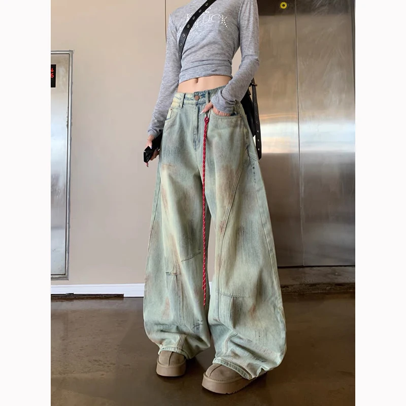 Women's Blue Y2k Baggy Jeans Harajuku Aesthetic Japanese 2000s Style Denim Trousers Vintage Cargo Pants Trashy Clothes